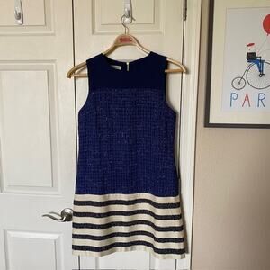 Boston Proper Dress Sleeveless Tweed & Striped Lined Classic Women's Size 8 NWOT